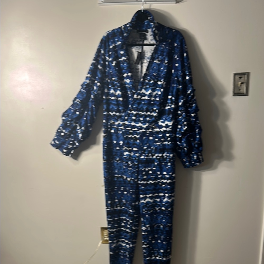 Blue and White Patterned Jumpsuit